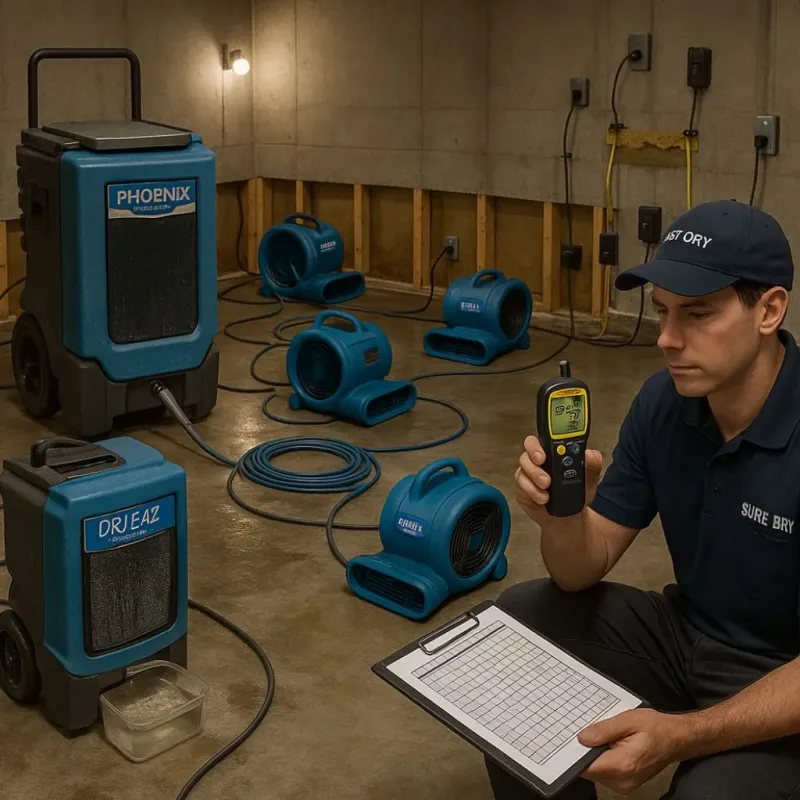 Structural Drying and Dehumidification process in Crosby, ND